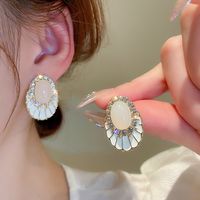 1 Pair Lady Oval Enamel Inlay Alloy Artificial Diamond Ear Studs main image 4