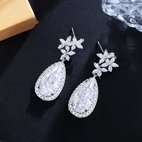 1 Pair Elegant Water Droplets Snowflake Plating Inlay Copper Artificial Gemstones Rhodium Plated Drop Earrings main image 1
