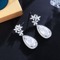 1 Pair Elegant Water Droplets Snowflake Plating Inlay Copper Artificial Gemstones Rhodium Plated Drop Earrings main image 8
