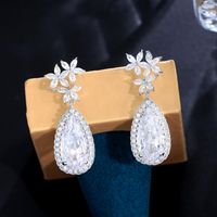 1 Pair Elegant Water Droplets Snowflake Plating Inlay Copper Artificial Gemstones Rhodium Plated Drop Earrings main image 5