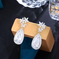 1 Pair Elegant Water Droplets Snowflake Plating Inlay Copper Artificial Gemstones Rhodium Plated Drop Earrings main image 7