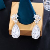 1 Pair Elegant Water Droplets Snowflake Plating Inlay Copper Artificial Gemstones Rhodium Plated Drop Earrings main image 6
