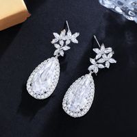 1 Paire Élégant Les Gouttelettes D'eau Flocon De Neige Placage Incruster Le Cuivre Pierres Précieuses Artificielles Plaqué Rhodium Boucles D'oreilles sku image 1