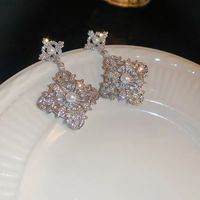 Wholesale Jewelry Streetwear Argyle Alloy Artificial Pearls Rhinestones Inlay Drop Earrings sku image 1