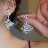 Wholesale Jewelry Streetwear Argyle Alloy Artificial Pearls Rhinestones Inlay Drop Earrings main image 5