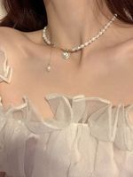 Elegant Heart Shape Imitation Pearl Alloy Beaded Plating Inlay Rhinestones Pearl Women's Pendant Necklace sku image 31
