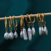 304 Stainless Steel Freshwater Pearl 18K Gold Plated Elegant Vintage Style French Style Asymmetrical Plating Irregular Drop Earrings main image 11