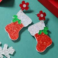 1 Pair Cute Christmas Tree Christmas Socks Snowflake Painted Arylic Drop Earrings main image 5