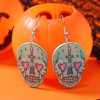 1 Pair Funny Heart Shape Skull Painted Arylic Drop Earrings sku image 1