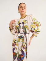 Women's Slit Dress Casual Ethnic Style Round Neck Printing Long Sleeve Animal Maxi Long Dress Travel main image 6