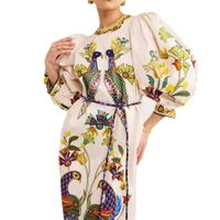 Women's Slit Dress Casual Ethnic Style Round Neck Printing Long Sleeve Animal Maxi Long Dress Travel main image 4