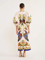 Women's Slit Dress Casual Ethnic Style Round Neck Printing Long Sleeve Animal Maxi Long Dress Travel main image 3