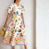 Women's Swing Dress Casual Round Neck Printing Short Sleeve Fruit Midi Dress Street main image 5