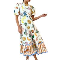 Women's Swing Dress Casual Round Neck Printing Short Sleeve Fruit Midi Dress Street main image 3