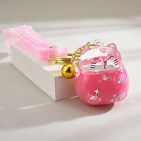 Cute Lucky Cat Floating Bottle Keychain Creative Quicksand Hanging Decoration Exquisite Couple Cars And Bags Key Pendants sku image 1