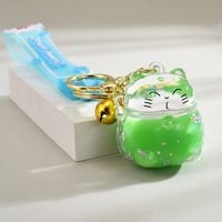 Cute Lucky Cat Floating Bottle Keychain Creative Quicksand Hanging Decoration Exquisite Couple Cars And Bags Key Pendants main image 4