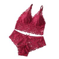 Solid Color Wireless Bra Sexy Soft Gather Comfort Lace Bra&panty Set main image 3