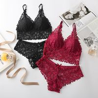 Solid Color Wireless Bra Sexy Soft Gather Comfort Lace Bra&panty Set main image 6