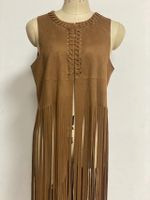 Frau Vintage-stil Einfarbig Quaste Knopfleiste Mantel Weste sku image 1