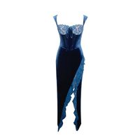 Party Dress Elegant Sexy Sling Collar Lace Sleeveless Solid Color Maxi Long Dress Banquet Party main image 4