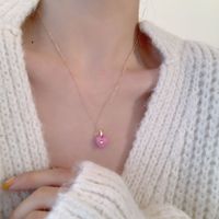 Korean Designer Model Niche Love Necklace For Women New Gentle Peach Heart Drip Glazed Clavicle Chain Elegant Sweater Chain main image 2