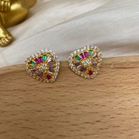 1 Pair Simple Style Shiny Heart Shape Plating Inlay Copper Zircon Ear Studs main image 1