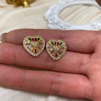1 Pair Simple Style Shiny Heart Shape Plating Inlay Copper Zircon Ear Studs main image 4