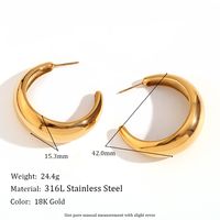1 Paar Einfacher Stil Klassischer Stil C-form Überzug Rostfreier Stahl 18 Karat Vergoldet Ohrstecker sku image 2