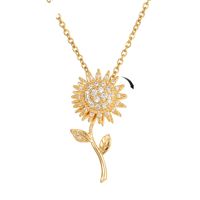 Basic Classic Style Sunflower Titanium Steel Inlay Zircon Pendant Necklace main image 2