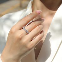 Simple Style Solid Color Sterling Silver Inlay Moissanite Rings main image 5