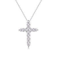 Elegant Cross Sterling Silver Inlay Moissanite Pendant Necklace main image 3