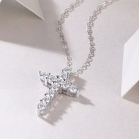 Elegant Cross Sterling Silver Inlay Moissanite Pendant Necklace main image 1