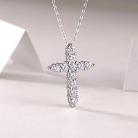 Elegant Cross Sterling Silver Inlay Moissanite Pendant Necklace main image 2