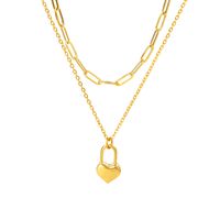 Simple Style Heart Shape Stainless Steel Chain 18k Gold Plated Double Layer Necklaces main image 3