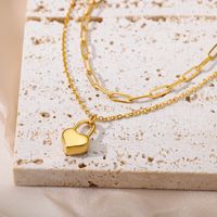 Einfacher Stil Herzform Rostfreier Stahl Kette 18 Karat Vergoldet Doppellagige Halsketten main image 1