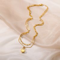 Simple Style Heart Shape Stainless Steel Chain 18k Gold Plated Double Layer Necklaces main image 7