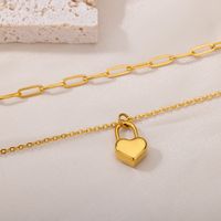 Einfacher Stil Herzform Rostfreier Stahl Kette 18 Karat Vergoldet Doppellagige Halsketten main image 4