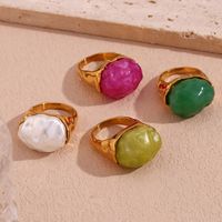 Wholesale Vintage Style Simple Style Classic Style Geometric Stainless Steel Plating Inlay 18k Gold Plated Acrylic Rings main image 1