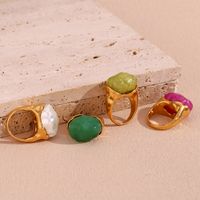 Wholesale Vintage Style Simple Style Classic Style Geometric Stainless Steel Plating Inlay 18k Gold Plated Acrylic Rings main image 4