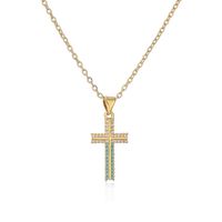 Basic Classic Style Cross Copper 18k Gold Plated Zircon Pendant Necklace In Bulk main image 2
