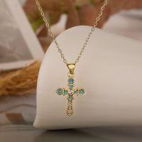 Basic Classic Style Cross Copper 18k Gold Plated Zircon Pendant Necklace In Bulk main image 4