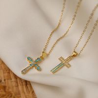 Basic Classic Style Cross Copper 18k Gold Plated Zircon Pendant Necklace In Bulk main image 1