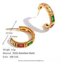 1 Pair Simple Style Solid Color Plating Inlay Stainless Steel Zircon 18k Gold Plated Hoop Earrings main image 5