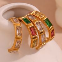 1 Pair Simple Style Solid Color Plating Inlay Stainless Steel Zircon 18k Gold Plated Hoop Earrings main image 3