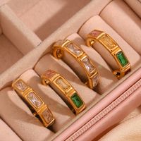 1 Pair Simple Style Solid Color Plating Inlay Stainless Steel Zircon 18k Gold Plated Hoop Earrings main image 4