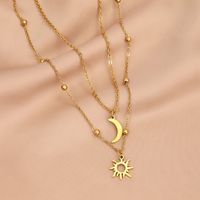 Simple Style Sun Moon Stainless Steel Double Layer Necklaces main image 1