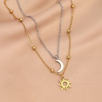 Simple Style Sun Moon Stainless Steel Double Layer Necklaces main image 2