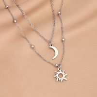Style Simple Soleil Lune Acier Inoxydable Colliers Double Couche main image 4