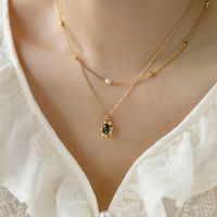 304 Stainless Steel Freshwater Pearl 18K Gold Plated Luxurious Classic Style Plating Inlay Geometric Pearl Zircon Necklace main image 2