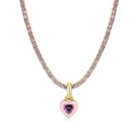 Sweet Heart Shape Copper Plating Inlay Artificial Gemstones 18k Gold Plated Pendant Necklace sku image 2
